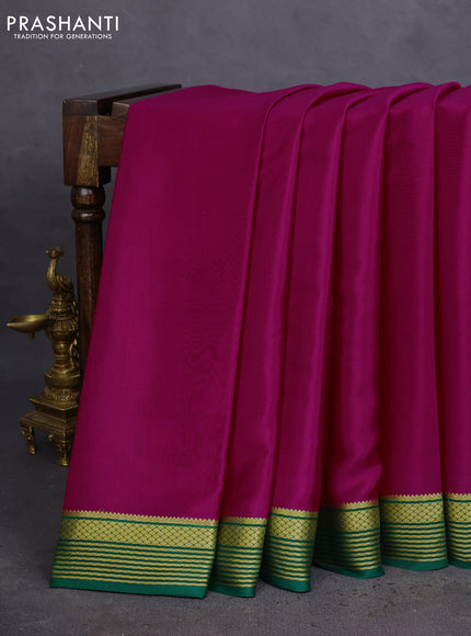 Pure mysore silk saree pink and green with plain body and zari woven border