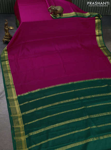 Pure mysore silk saree pink and green with plain body and zari woven border