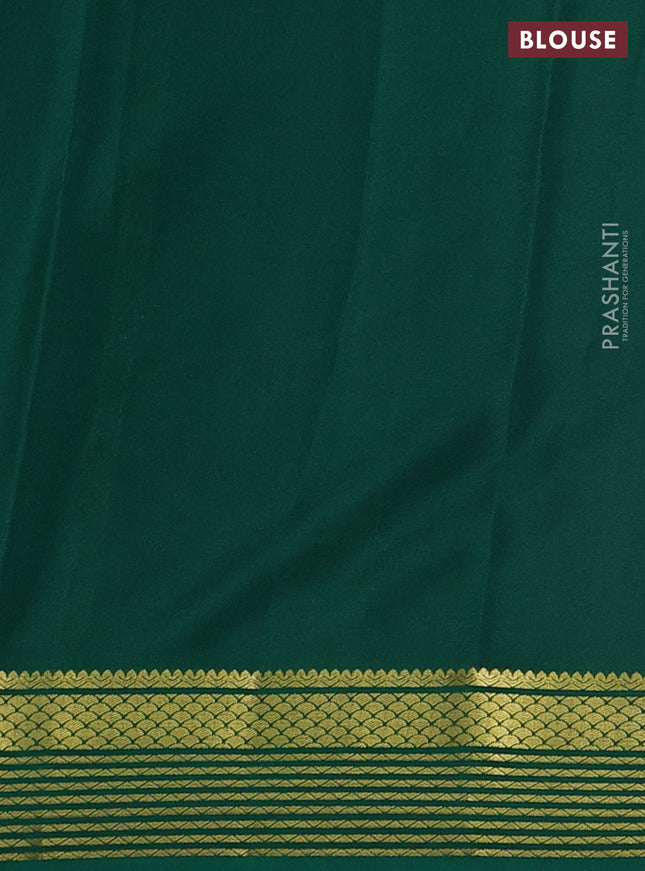 Pure mysore silk saree pink and green with plain body and zari woven border