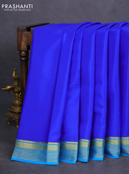 Pure mysore silk saree royal blue and cs blue with plain body and zari woven border