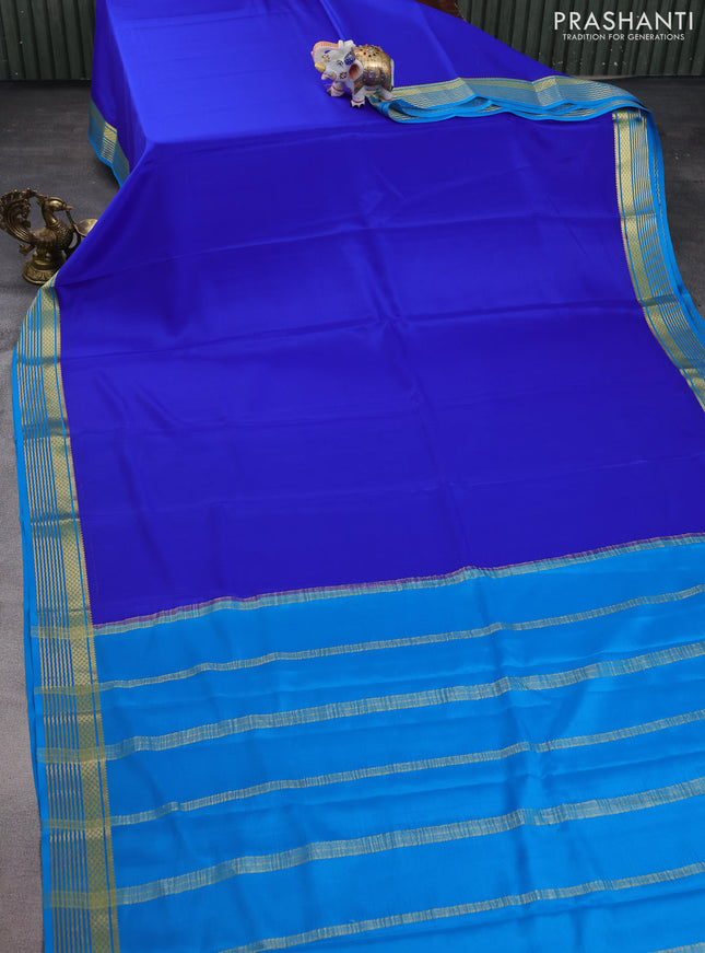 Pure mysore silk saree royal blue and cs blue with plain body and zari woven border