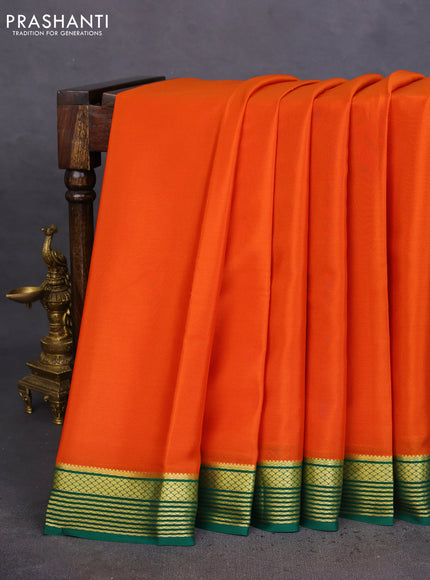 Pure mysore silk saree orange and green with zari woven buttas and zari woven border
