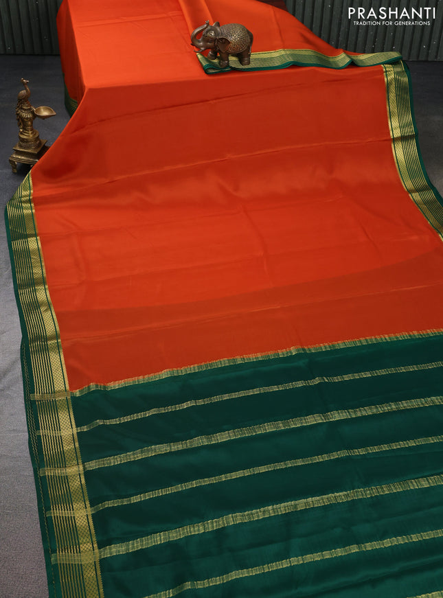 Pure mysore silk saree orange and green with zari woven buttas and zari woven border