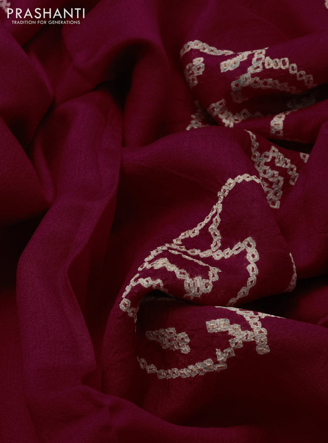 Chiniya silk saree maroon with allover bandhani prints