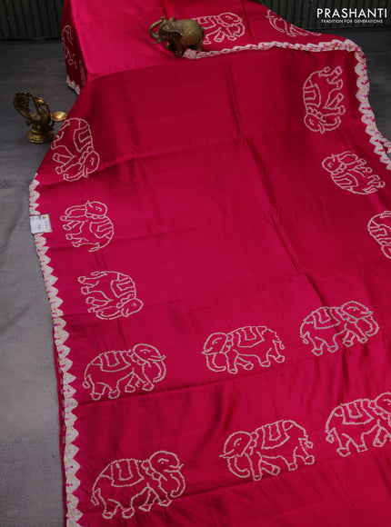 Chiniya silk saree pink with allover bandhani prints
