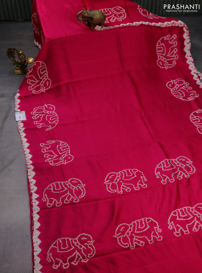 Chiniya silk saree pink with allover bandhani prints