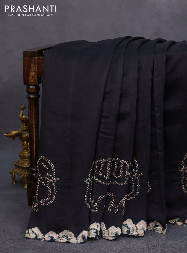 Chiniya silk saree black with allover bandhani prints