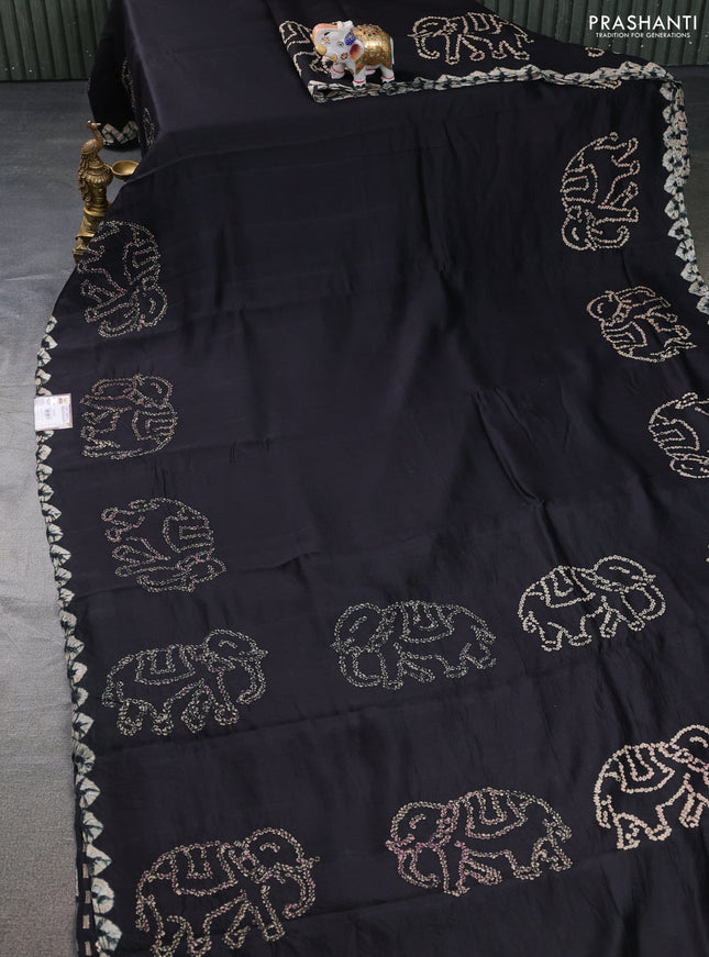 Chiniya silk saree black with allover bandhani prints