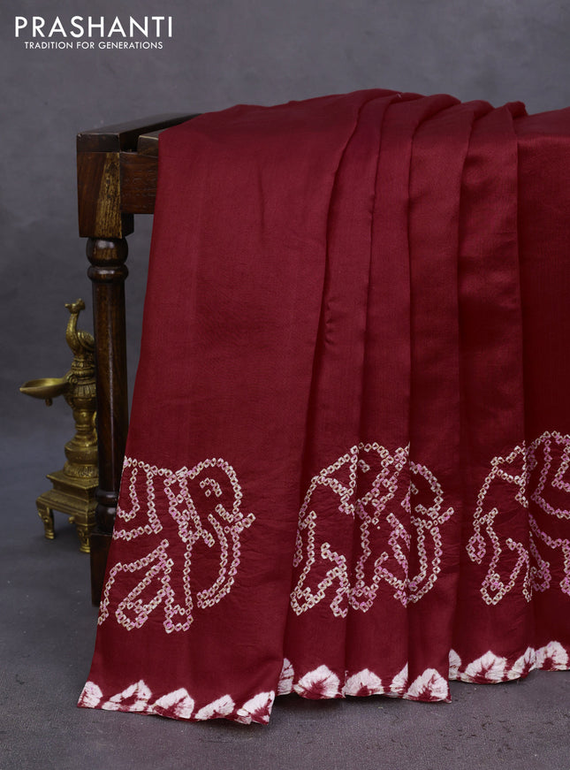 Chiniya silk saree maroon with allover bandhani prints