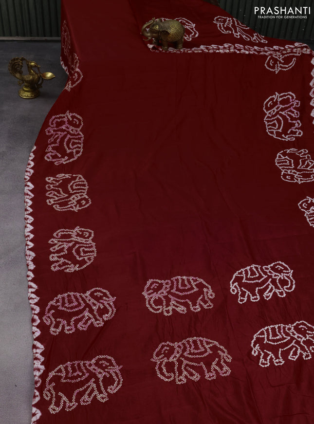 Chiniya silk saree maroon with allover bandhani prints
