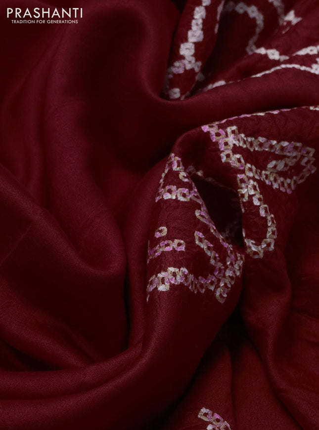Chiniya silk saree maroon with allover bandhani prints