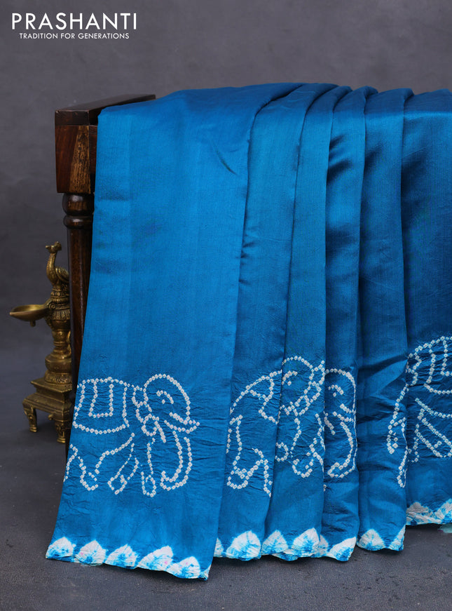 Chiniya silk saree cs blue with allover bandhani prints