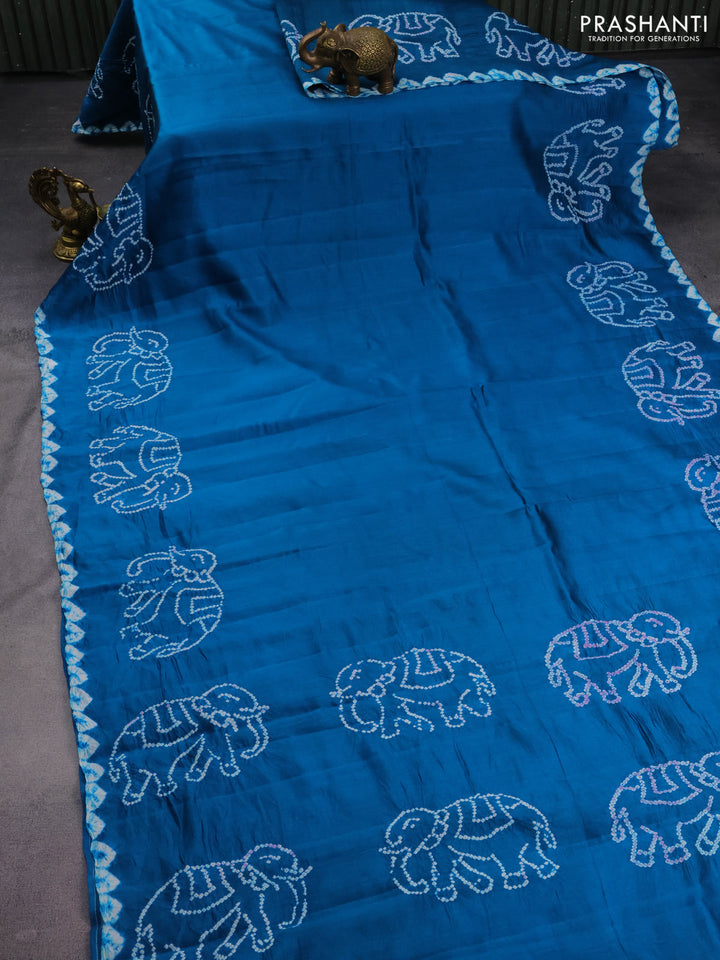 Chiniya silk saree cs blue with allover bandhani prints