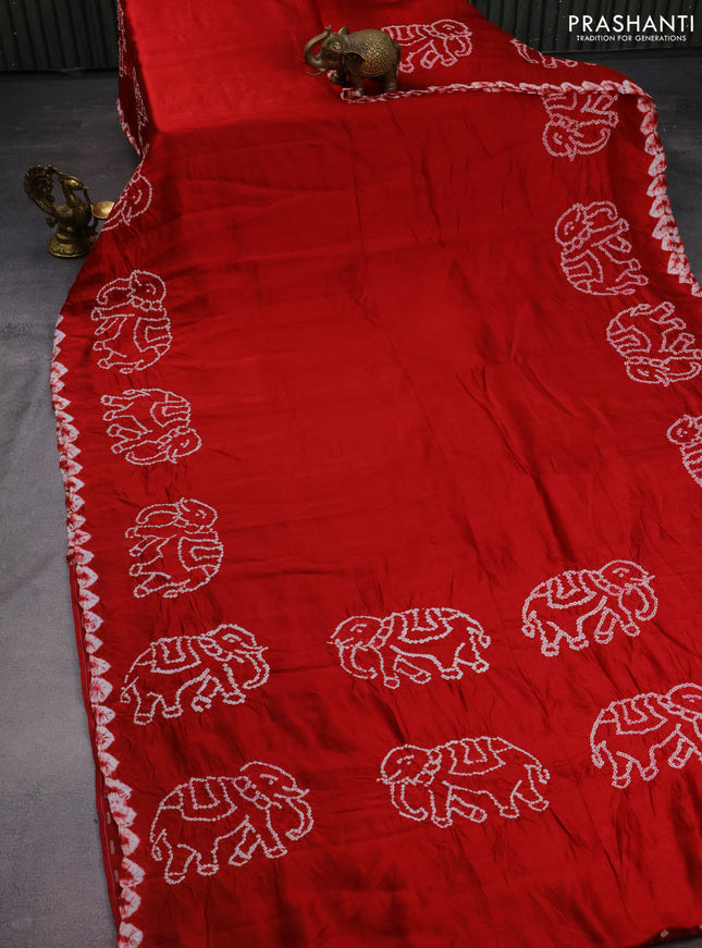 Chiniya silk saree maroon with allover bandhani prints