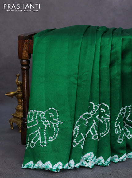 Chiniya silk saree green with allover bandhani prints