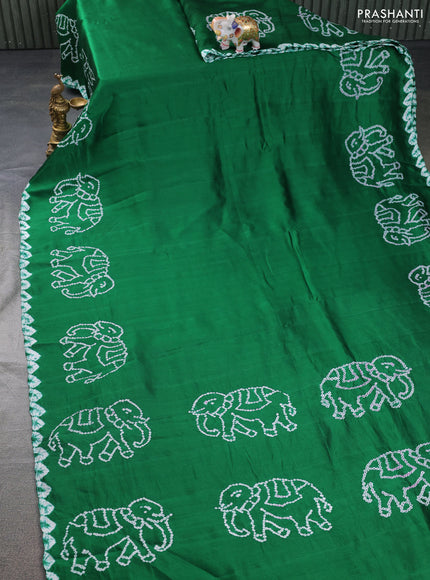 Chiniya silk saree green with allover bandhani prints