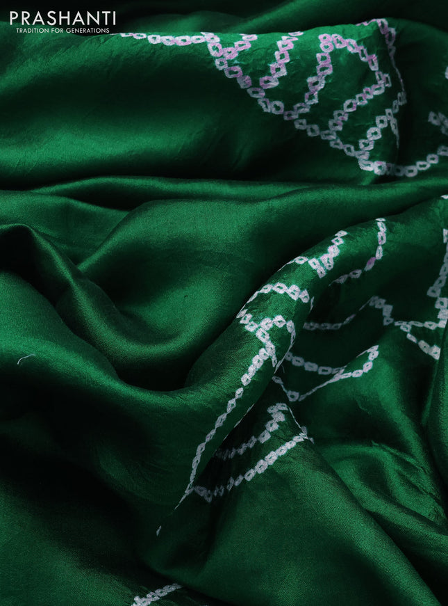 Chiniya silk saree green with allover bandhani prints