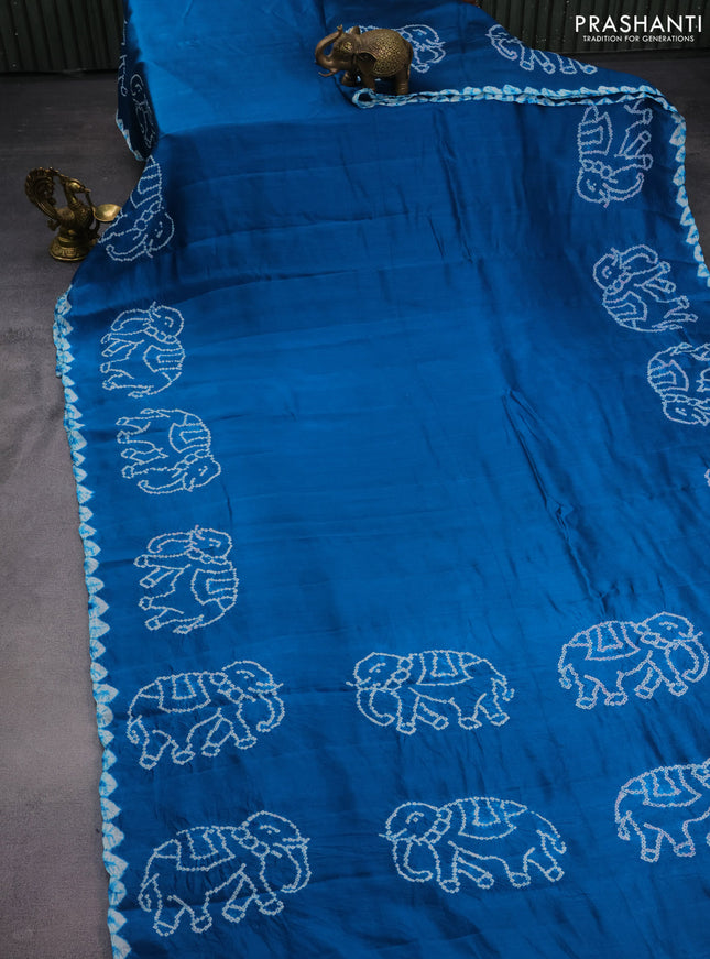 Chiniya silk saree cs blue with allover bandhani prints