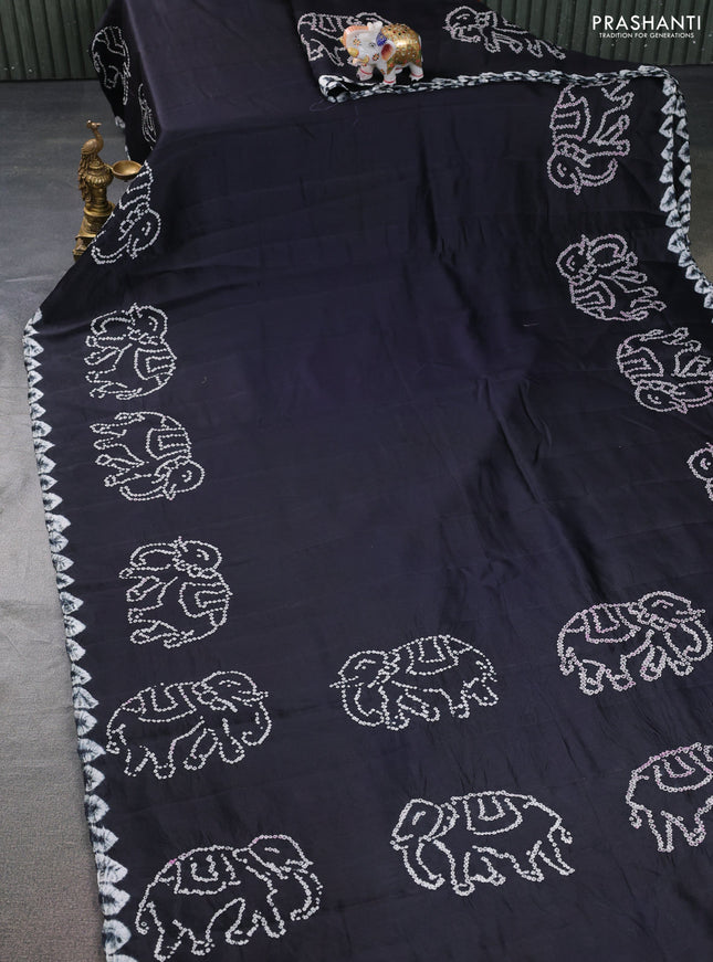 Chiniya silk saree black with allover bandhani prints