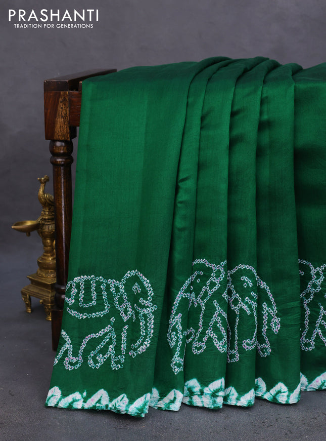 Chiniya silk saree green with allover bandhani prints