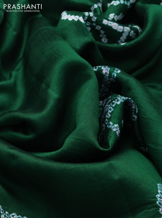 Chiniya silk saree green with allover bandhani prints