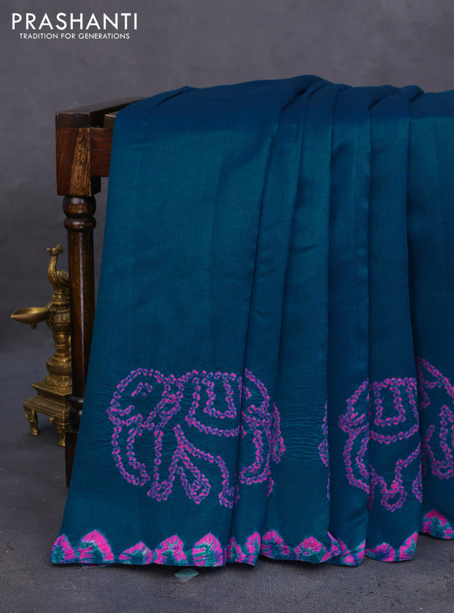 Chiniya silk saree cs blue with allover bandhani prints