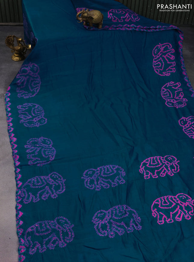 Chiniya silk saree cs blue with allover bandhani prints