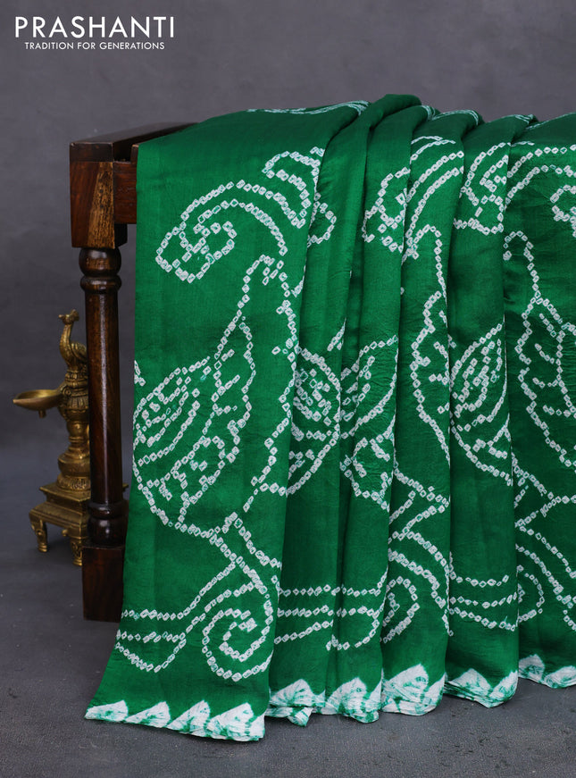 Chiniya silk saree green with allover bandhani prints