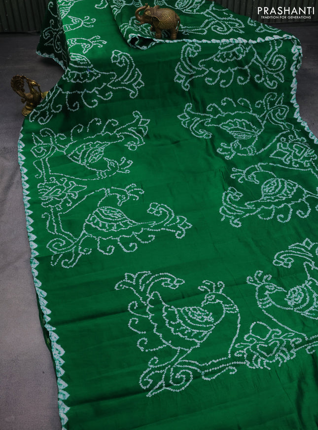 Chiniya silk saree green with allover bandhani prints