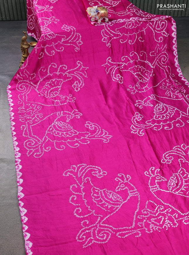 Chiniya silk saree pink with allover bandhani prints