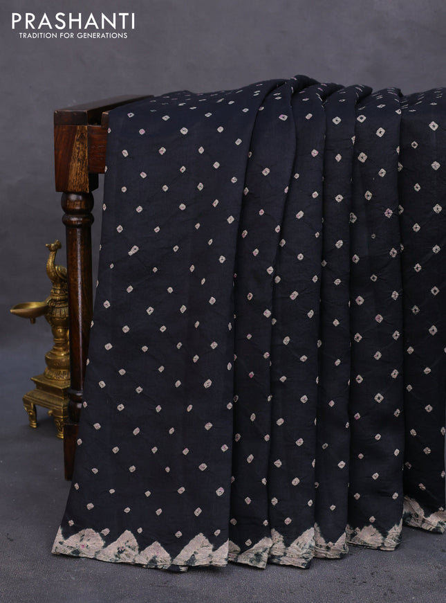 Chiniya silk saree black with allover bandhani prints