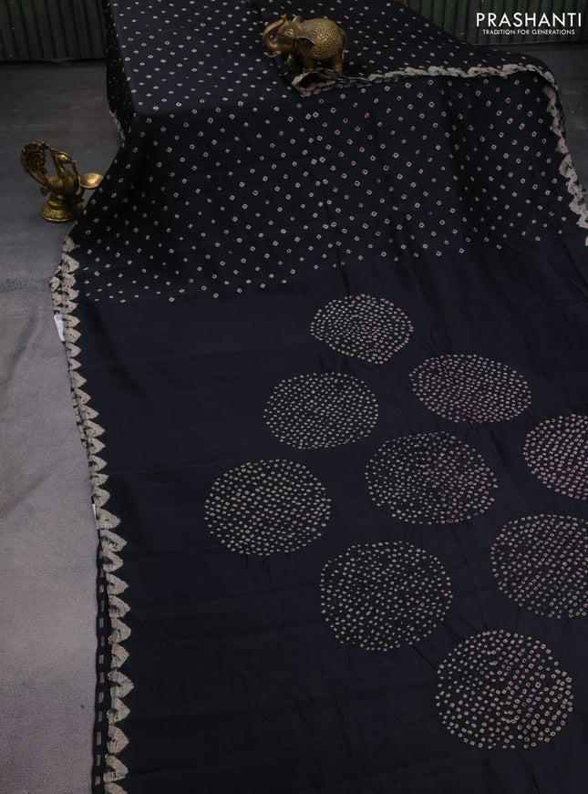Chiniya silk saree black with allover bandhani prints