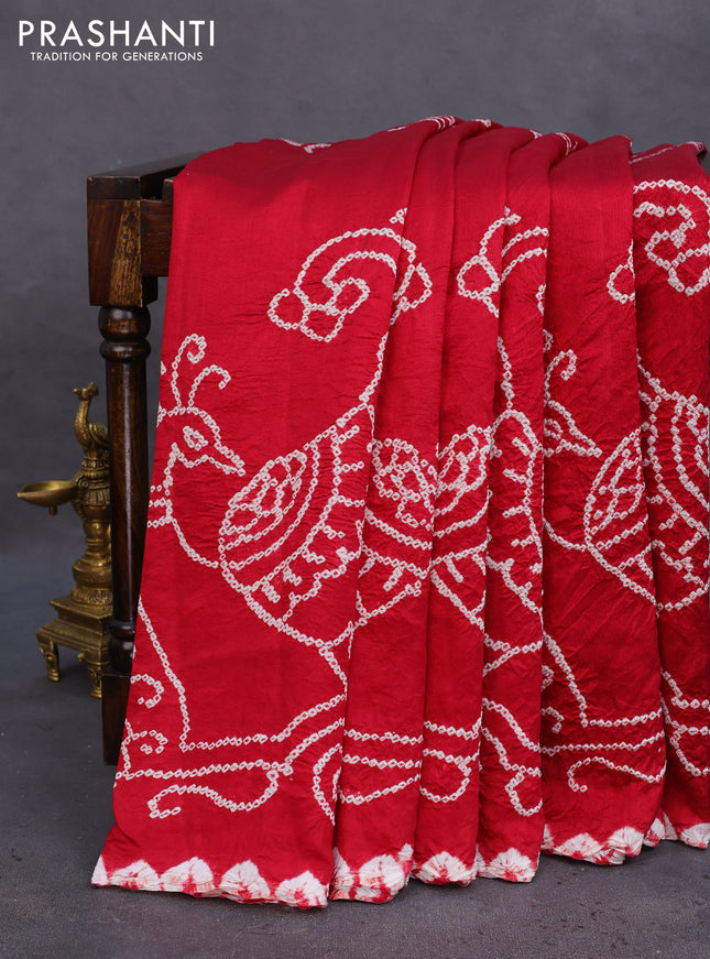 Chiniya silk saree kumkum red with allover bandhani prints