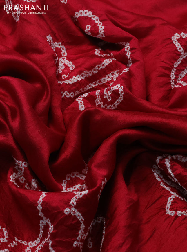 Chiniya silk saree kumkum red with allover bandhani prints
