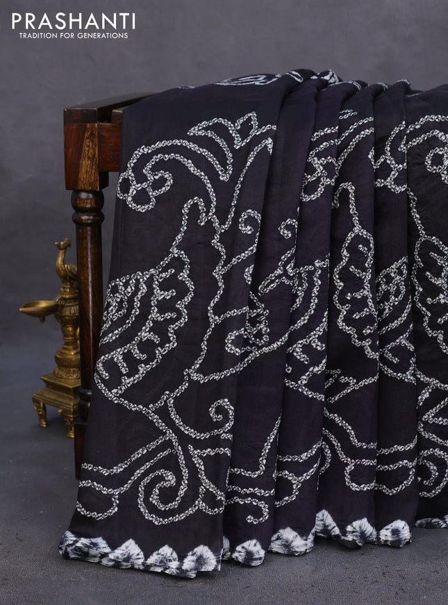 Chiniya silk saree black with allover bandhani prints