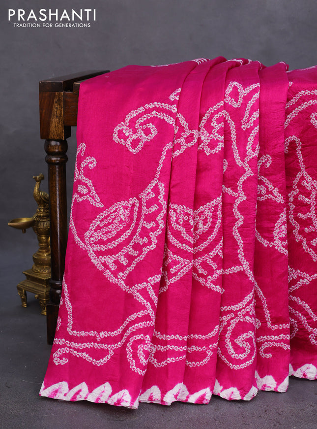 Chiniya silk saree magenta pink with allover bandhani prints