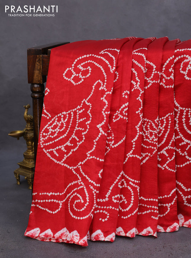 Chiniya silk saree maroon with allover bandhani prints