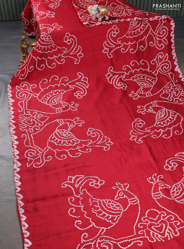Chiniya silk saree maroon with allover bandhani prints