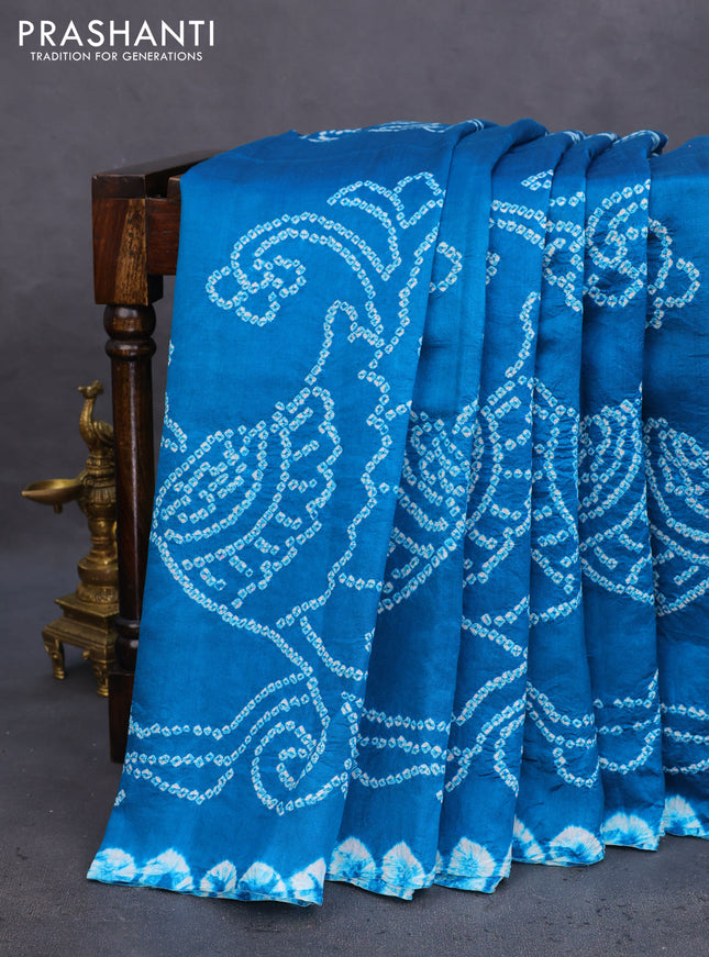 Chiniya silk saree cs blue with allover bandhani prints