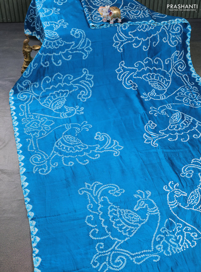 Chiniya silk saree cs blue with allover bandhani prints