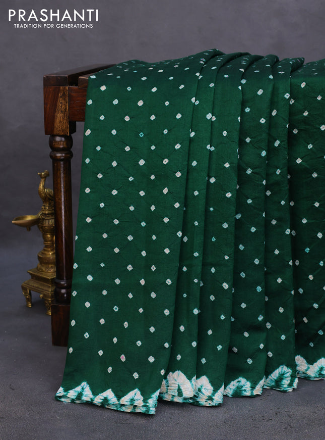 Chiniya silk saree green with allover bandhani prints