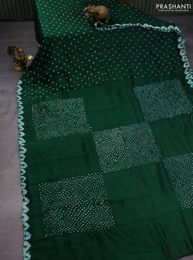 Chiniya silk saree green with allover bandhani prints