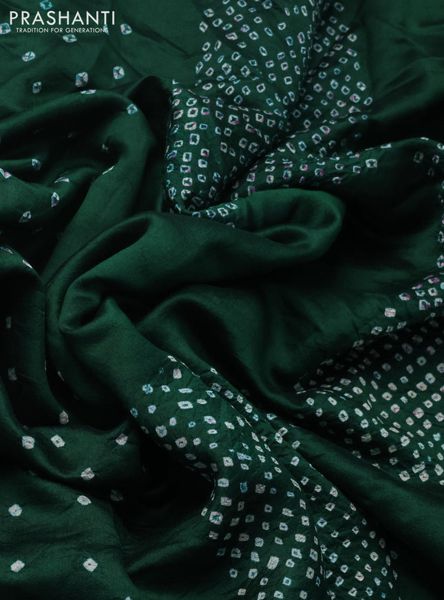 Chiniya silk saree green with allover bandhani prints