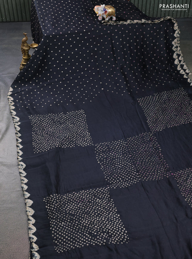 Chiniya silk saree black with allover bandhani prints