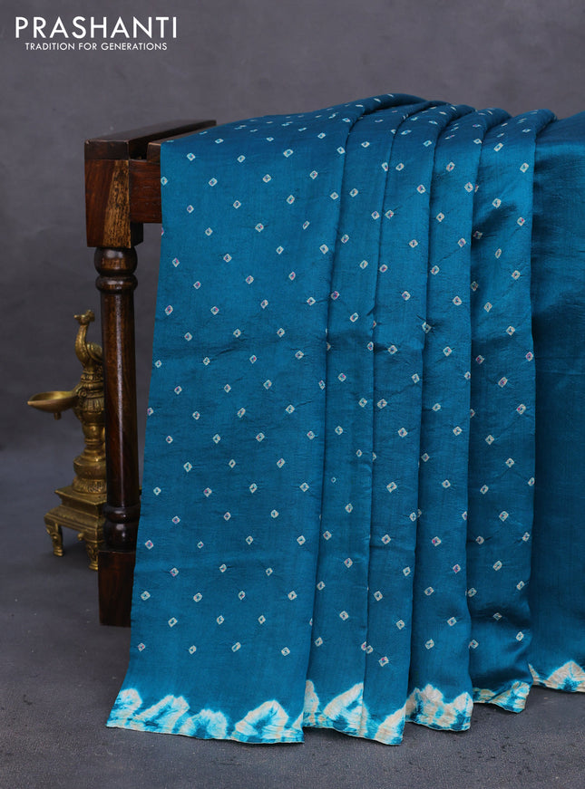 Chiniya silk saree cs blue with allover bandhani prints