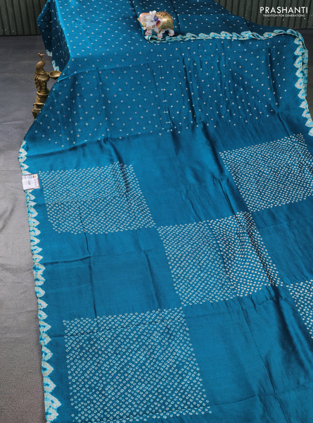 Chiniya silk saree cs blue with allover bandhani prints