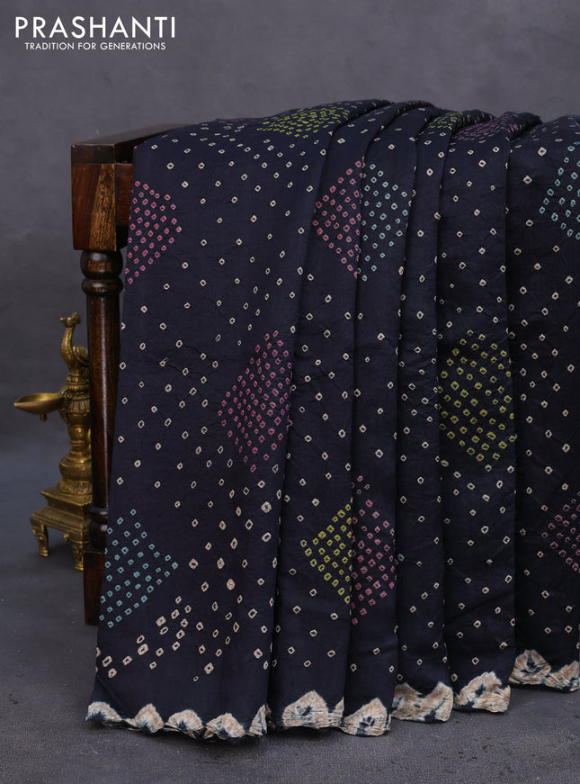 Chiniya silk saree black with allover bandhani prints