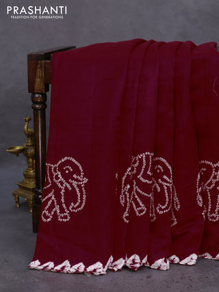 Chiniya silk saree maroon with allover bandhani prints