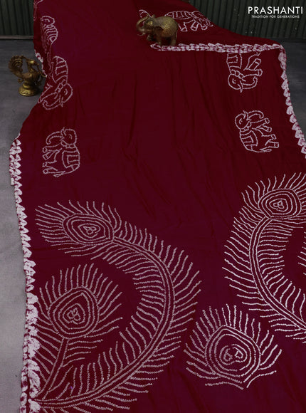 Chiniya silk saree maroon with allover bandhani prints