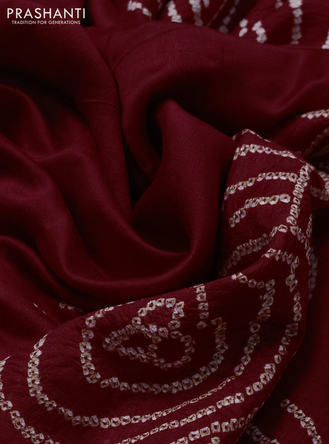 Chiniya silk saree maroon with allover bandhani prints